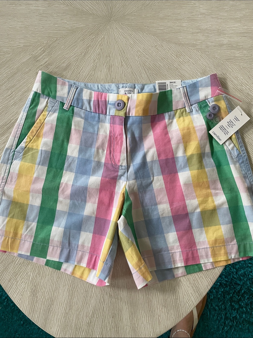 crown & ivy Pastel Plaid Multi-Color Women’s Shorts Size 4